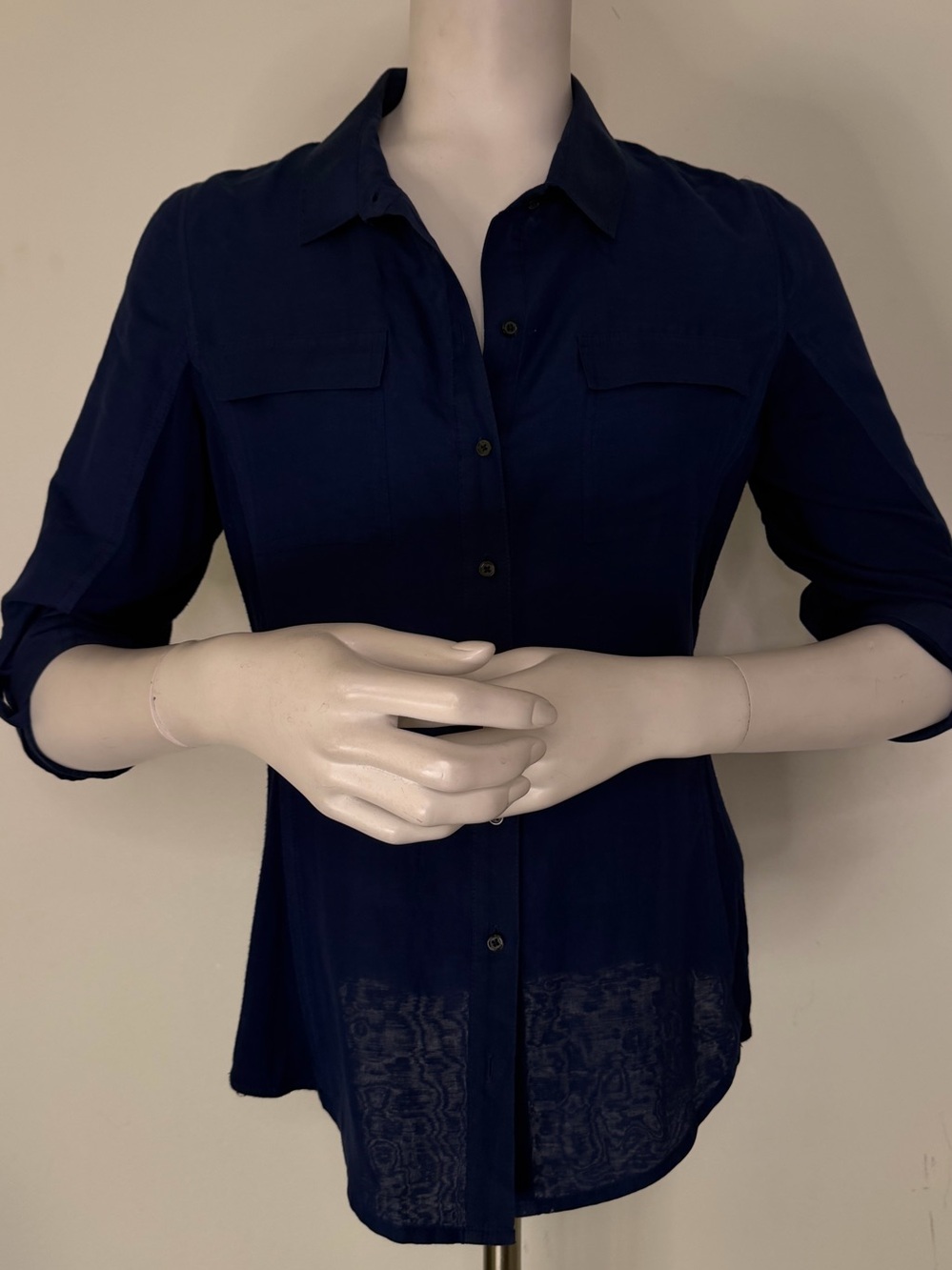 Elie Tahari Navy Button-Front Shirt